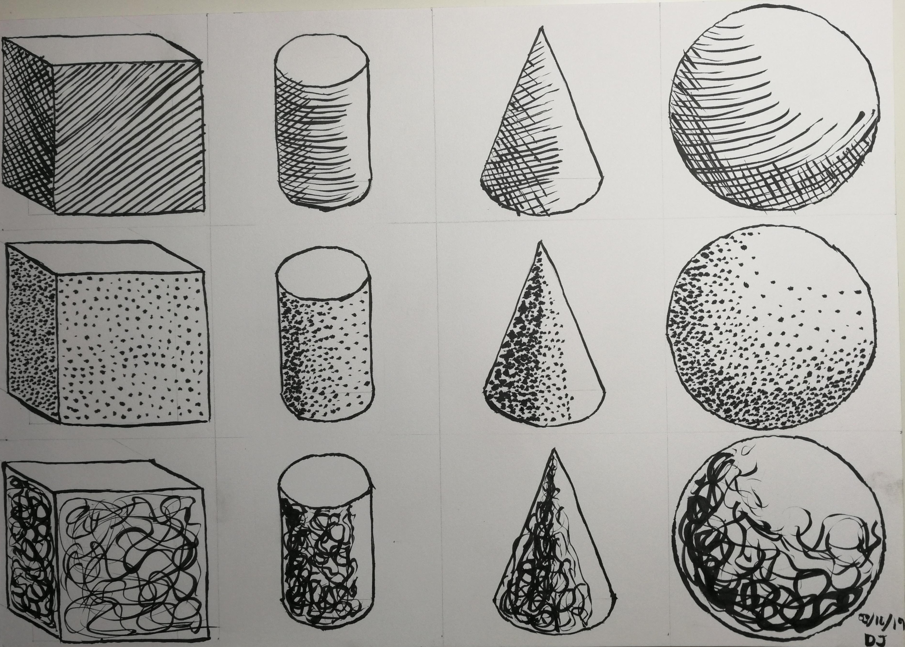 Shading basic forms with pen and ink for day 3 of Inktober 2019 “Shading basic forms with pen and ink for day 3 of Inktober 2019”