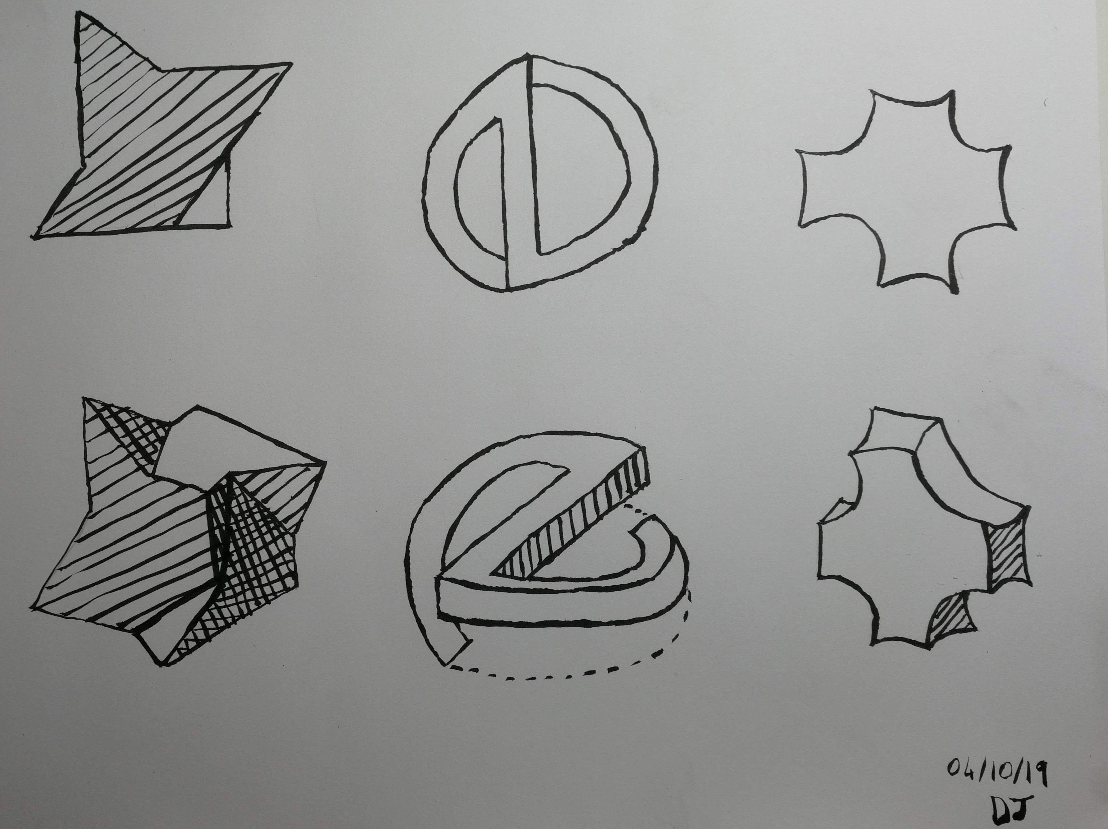 3D forms drawn from different views for day 4 of Inktober 2019 “3D forms drawn from different views for day 4 of Inktober 2019”